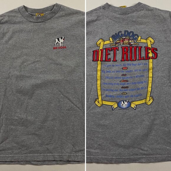Vintage Y2K Big Dogs Diet Rules T Shirt Men's Size Small / Medium Gray Cotton - Picture 1 of 13
